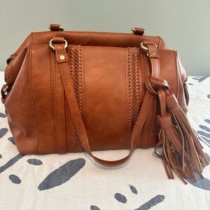 Brown Vegan Leather Tassle Purse
